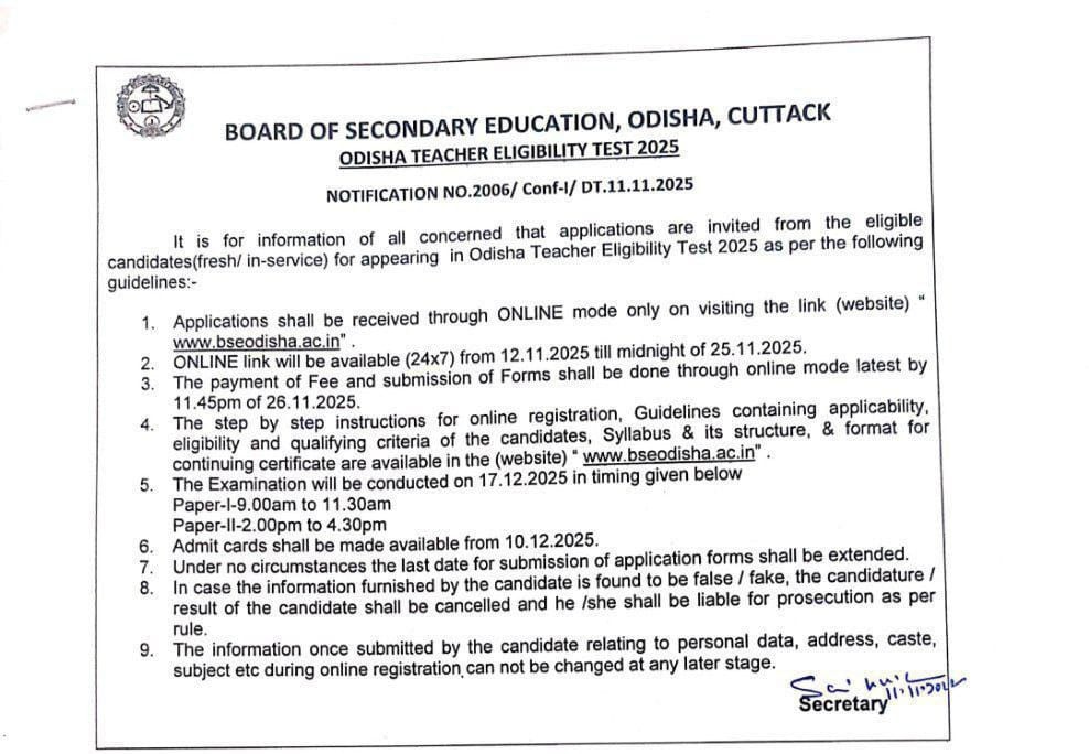 OTET 2025 Apply Date